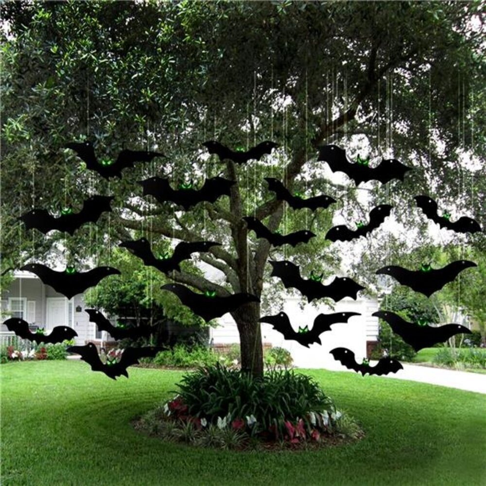 20Pcs Halloween Hanging Bats Decor - Plastic Flying Bats with Glowing Eyes